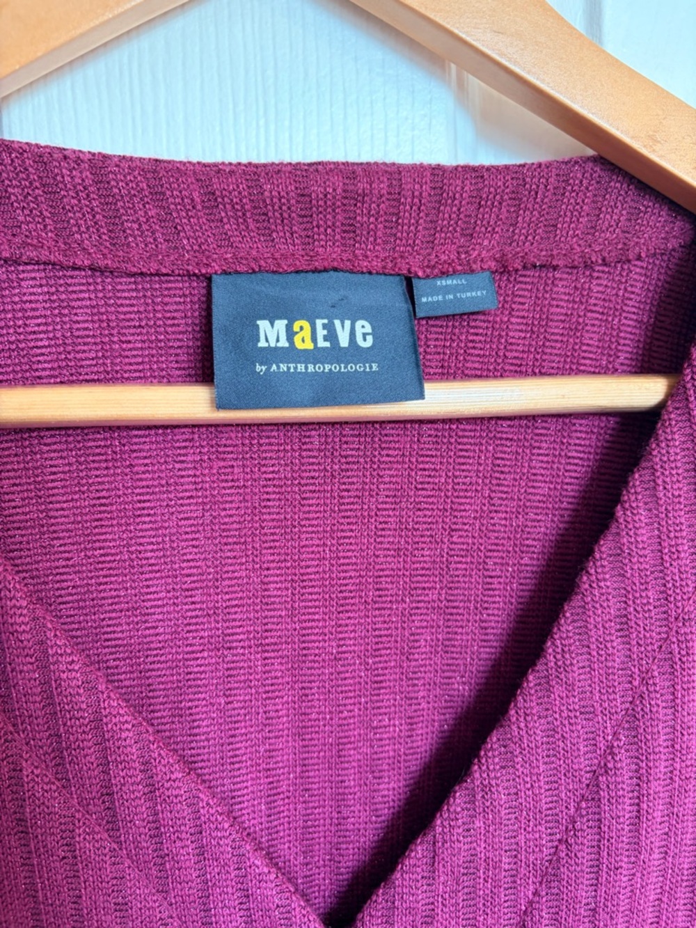 Maeve Deep Berry Ribbed Button-Down Cardigan - Picture 4 of 7